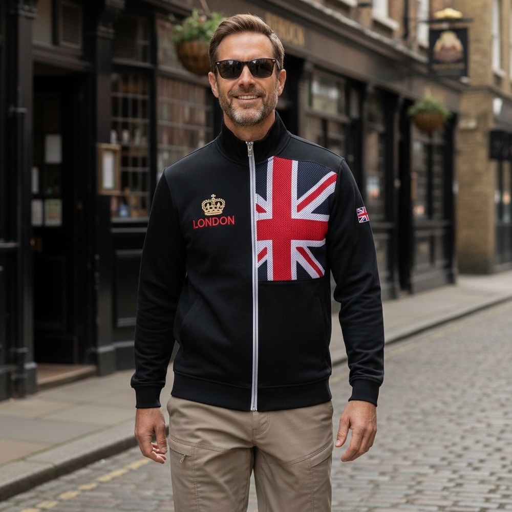 Nas Exclusive Design London Track Jacket Navy Union Jack Crown Size XXL fit is M